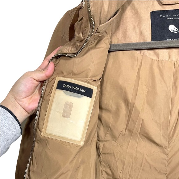 Zara Woman Beige Camel Down Belted Puffer Jacket Coat Size XS - Picture 7 of 17